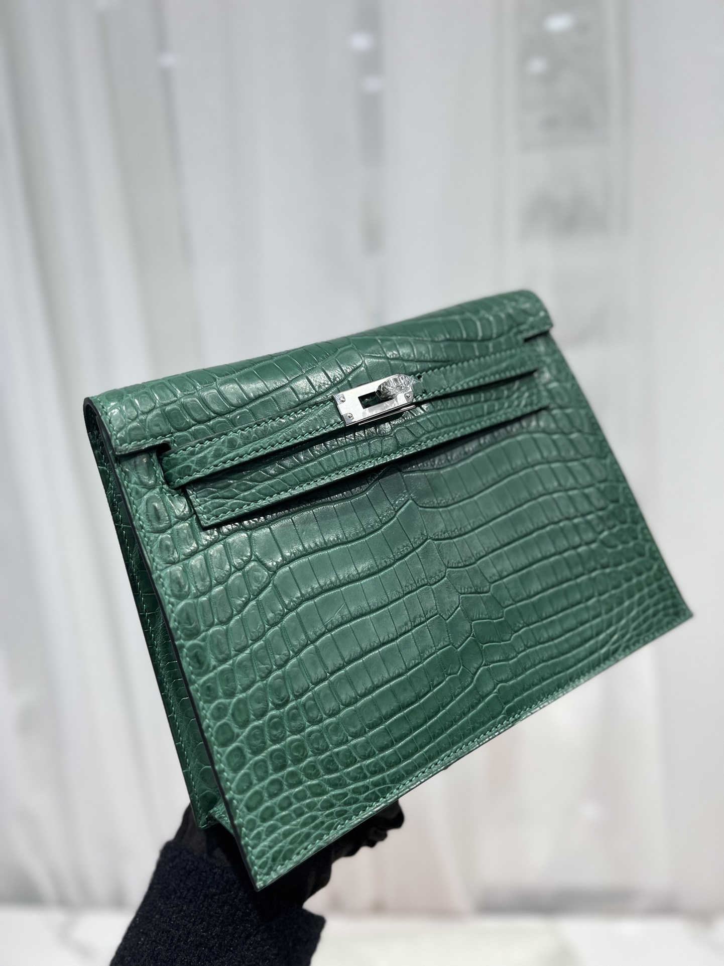 Hermes Kelly Danse Evercolor Bag In Dark Green Crocodile Niloticus Leather